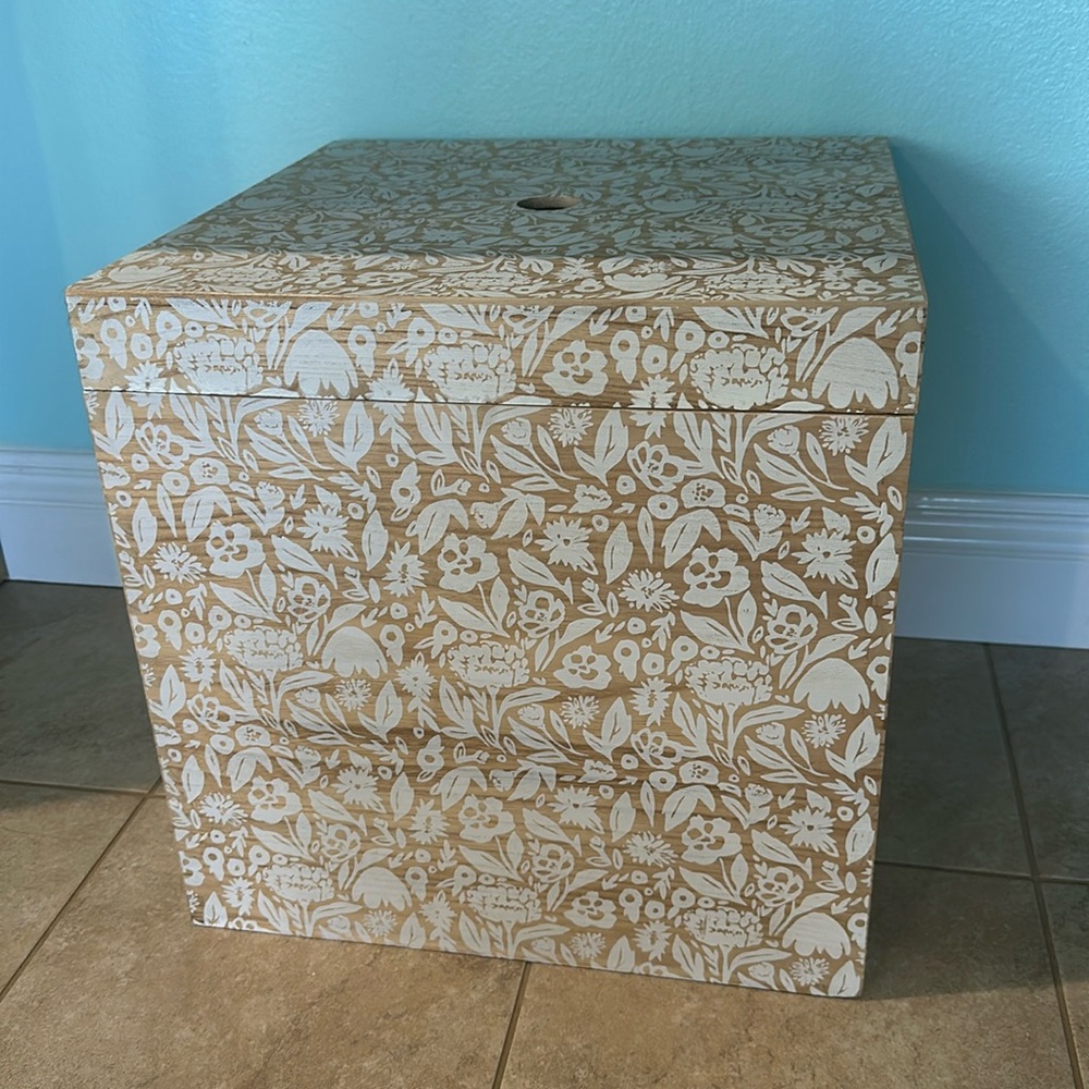 Target Opalhouse Paulownia Wood Storage Crate White Floral 16x16x16 in
